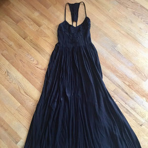 Boho Black Lace Detail Maxi Dress